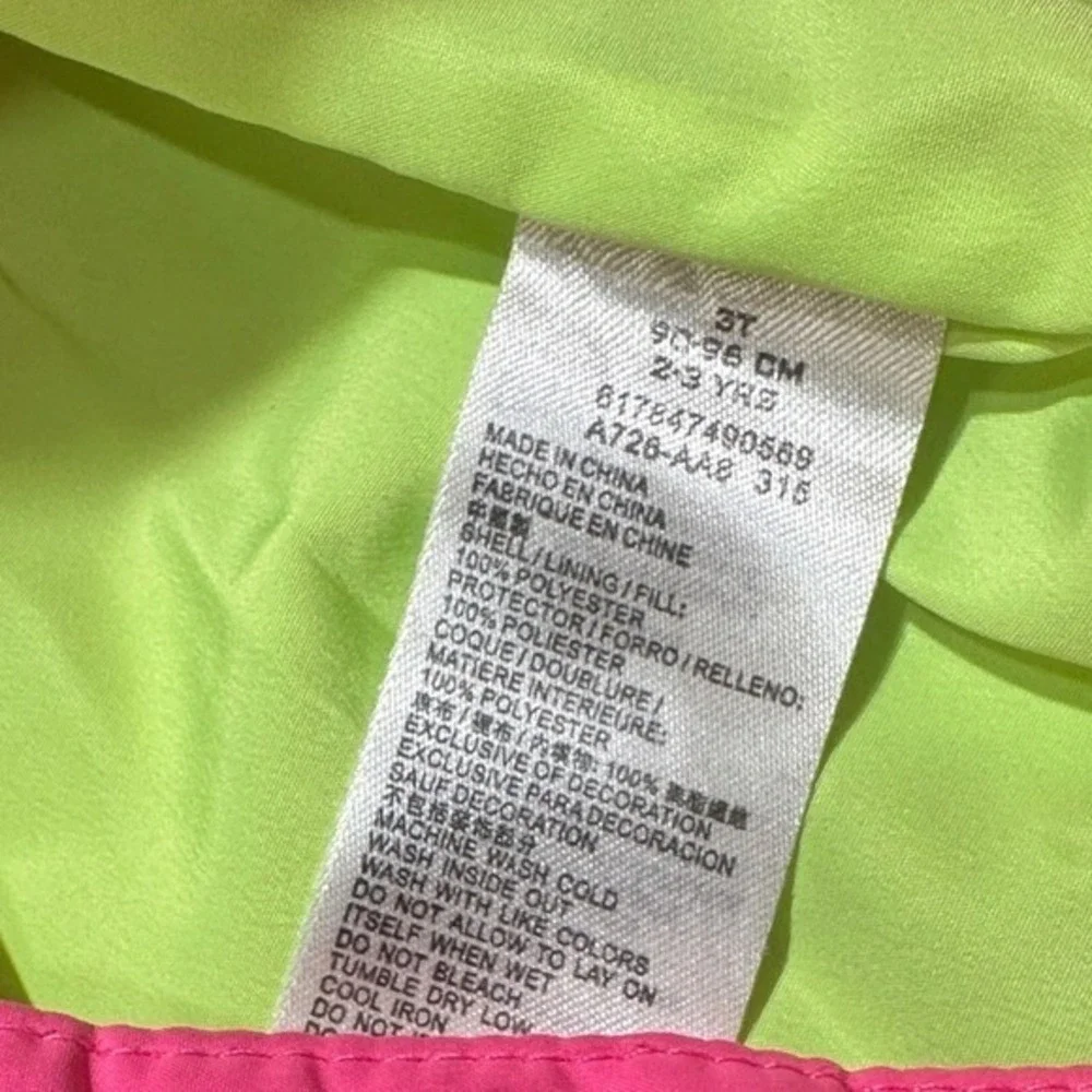 Nike Kids Pink Neon Lime Green Hooded Puffer Jacket Zip Up Coat 3T‎ A728-AA8